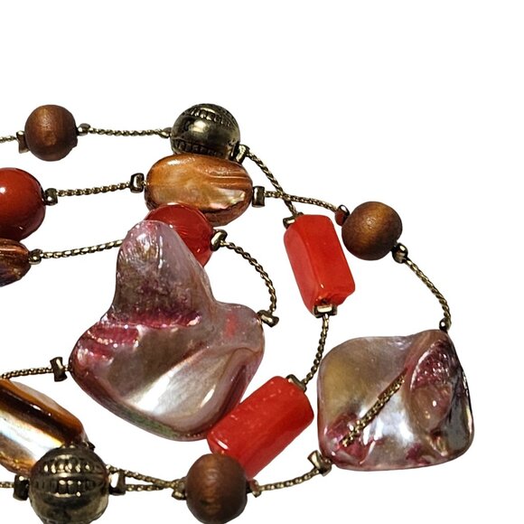 Boho Beaded Chunky Multi Strand Necklace Natural Stone Wood Accents Jewelry - Picture 6 of 8